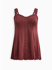 Plus Size Fit & Flare Lace Trim Cami - Textured Stretch Rayon Dusty Red, WILD GINGER: BURGUNDY, hi-res
