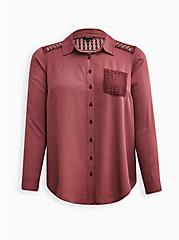 Plus Size Lizzie Button-Up Shirt - Twill Burgundy, WILD GINGER: BURGUNDY, hi-res