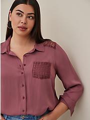 Lizzie Button-Up Shirt - Twill Burgundy, WILD GINGER: BURGUNDY, hi-res