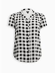 Rayon Slub Button-Up Shirt, PLAID WHITE, hi-res