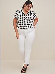 Plus Size Button Front Blouse - Textured Stretch Rayon Black & White Gingham, PLAID - WHITE, alternate