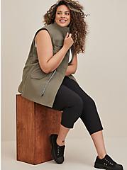 Plus Size Happy Camper Zip Front Vest - Stretch Woven Olive, DUSTY OLIVE, alternate