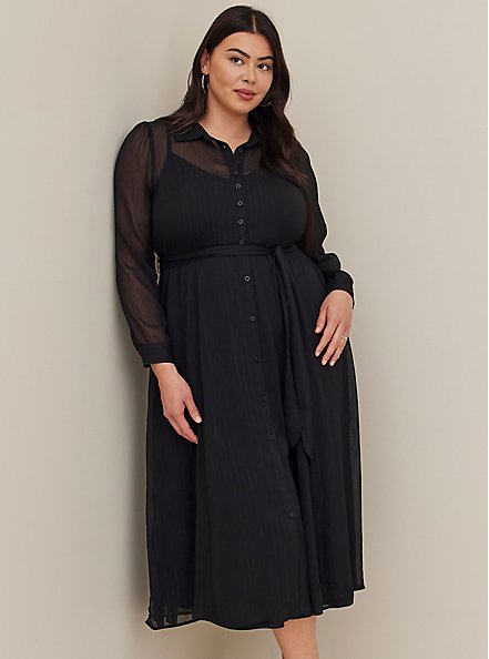 Plus Size Maxi Woven Shirt Dress, DEEP BLACK, alternate