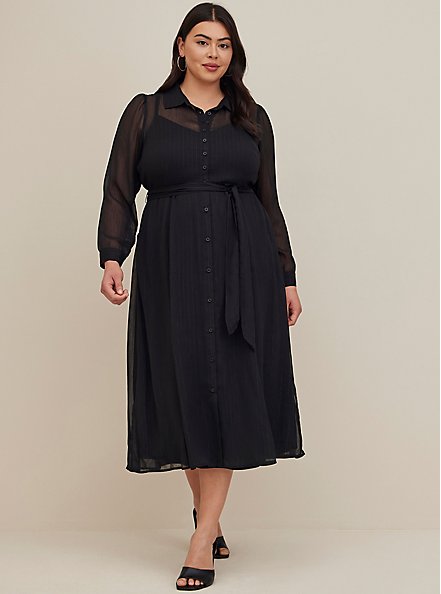 Plus Size Maxi Woven Shirt Dress, DEEP BLACK, hi-res