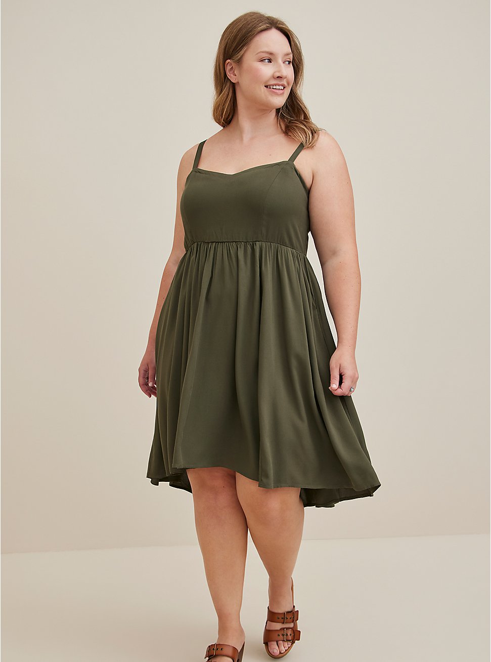 Plus Size Hi-Low Tank Dress - Challis Olive, DEEP DEPTHS, hi-res