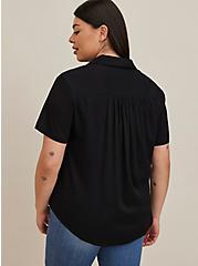 Stretch Challis Button-Up Shirt, DEEP BLACK, alternate