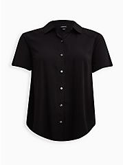 Stretch Challis Button-Up Shirt, DEEP BLACK, hi-res