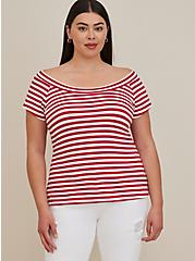 Plus Size Off-Shoulder Top - Foxy Stripe Red, RED, alternate