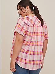 Plus Size Harper Flutter Sleeve Pullover - Georgette Plaid Pink, PLAID - PINK, alternate