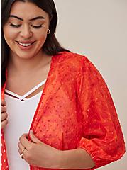 Plus Size Blouson Sleeve Kimono - Clip Dot Chiffon Red, FLORAL - ORANGE, alternate