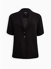 Plus Size Rouched Sleeve Blazer - Crepe Black, DEEP BLACK, hi-res