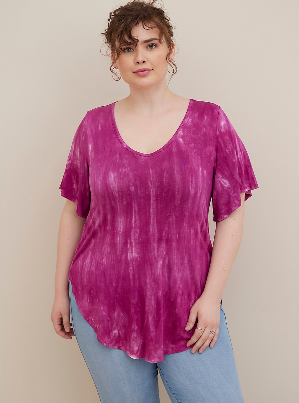Plus Size Bell Sleeve Favorite Tee - Super Soft Tie-Dye Pink, OTHER PRINTS, hi-res