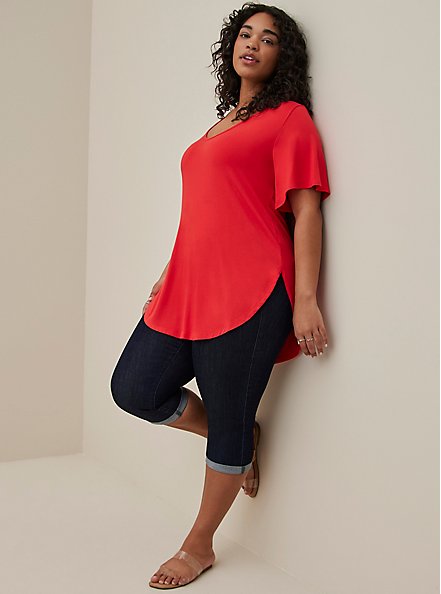 Plus Size Bell Sleeve Favorite Tee - Super Soft Red, RED, alternate