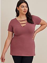 Plus Size Strappy Tee - Foxy Dusty Red, GINGER, alternate