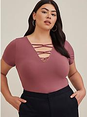 Plus Size Strappy Tee - Foxy Dusty Red, GINGER, hi-res