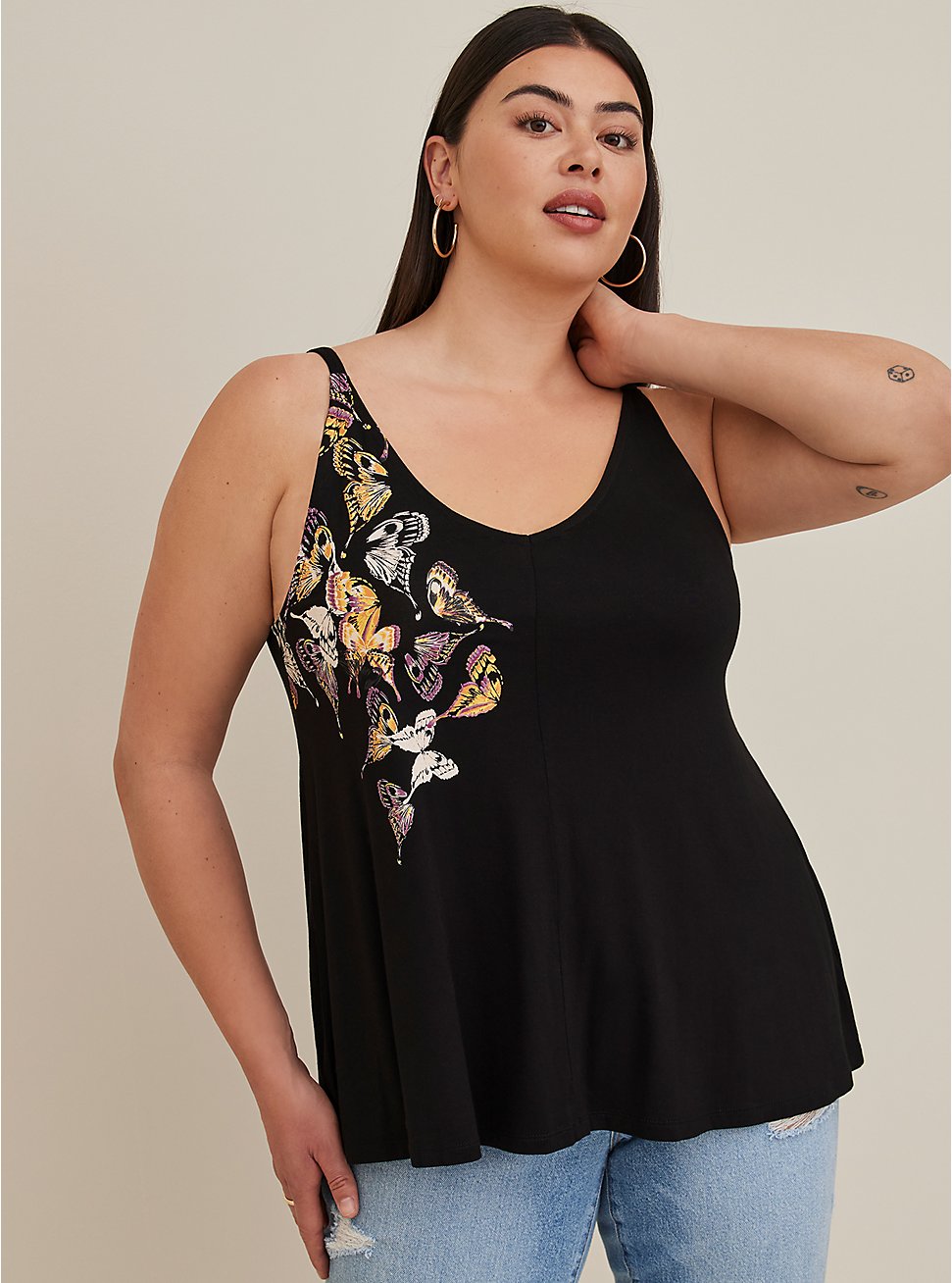 Plus Size Easy Tank - Super Soft Butterfly Black, OTHER PRINTS, hi-res