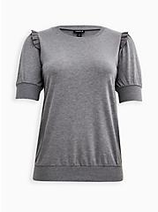 Plus Size Sweatshirt Tee - Lightweight French Terry Heather Grey, HEATHER GREY, hi-res