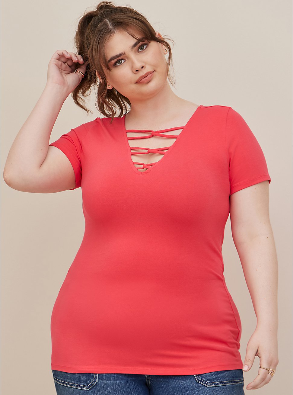 Plus Size Strappy Tee - Foxy Bright Berry, PINK, hi-res