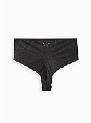 Plus Size Keyhole Tanga Panty - Lace Black, RICH BLACK, hi-res