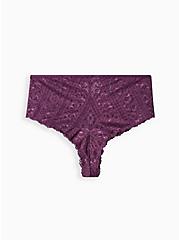 Plus Size Keyhole Tanga Panty - Lace Purple, DEEP PURPLE: PURPLE, hi-res