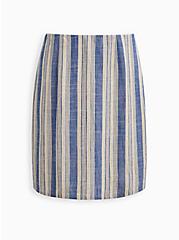 Plus Size High Waist Mini Skirt - Linen-Blend Striped Blue, STRIPE - BLUE, hi-res