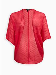 Plus Size Cocoon Kimono - Clip Dot Chiffon Pink, RASPBERRY, hi-res