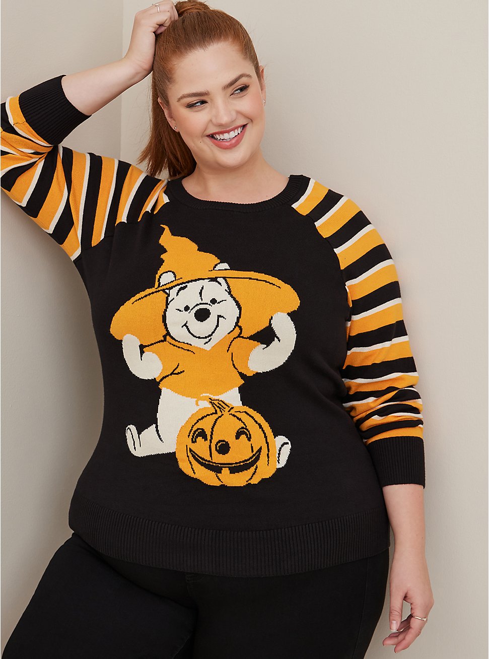 Plus Size Disney Winnie The Pooh Halloween Cotton Pullover Sweater, MULTI, hi-res