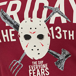 Warner Bros. Friday The 13th French Terry Off Shoulder Sweatshirt, BEET RED, swatch
