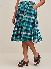 Plus Size Midi Godet Skirt - Challis Plaid Multi Color, NONEC, alternate