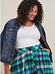 Plus Size Midi Godet Skirt - Challis Plaid Multi Color, PLAID - GREEN, alternate