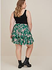 Plus Size Mini Tiered Skater Skirt - Georgette Floral Green, FLORAL - GREEN, alternate