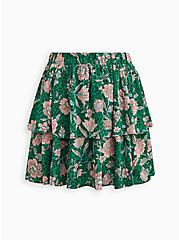 Plus Size Mini Tiered Skater Skirt - Georgette Floral Green, FLORAL - GREEN, hi-res