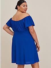 Plus Size Puff Sleeve Skater Dress - Textured Knit Blue, SURF THE WEB, alternate