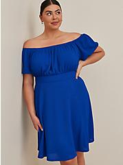 Plus Size Puff Sleeve Skater Dress - Textured Knit Blue, SURF THE WEB, hi-res