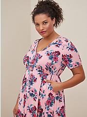 Plus Size Button Front Handkerchief Midi Dress - Challis Floral Pink, FLORAL - PINK, alternate