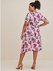 Plus Size Button Front Handkerchief Midi Dress - Challis Floral Pink, FLORAL - PINK, alternate