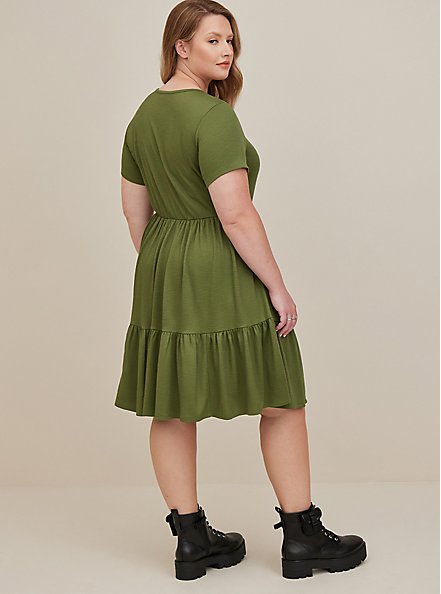 Plus Size Midi Handkerchief Skater Dress - Slub Rib Green, GREEN, alternate