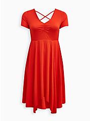 Plus Size Midi Handkerchief Skater Dress - Slub Rib Red, GRENADINE, hi-res