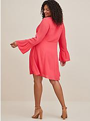 Plus Size Lace Up Skater Mini Dress - Gauze Bright Berry, TEABERRY, alternate