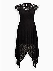 Plus Size High Neck Handkerchief Midi Dress - Lace Black, DEEP BLACK, hi-res