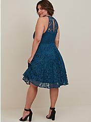 Plus Size Halter Mini Dress - Glitter Stretch Lace Blue, LEGION BLUE, alternate