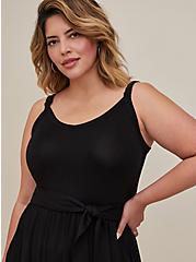 Plus Size V-Neck Tiered Midi Dress - Super Soft Black, DEEP BLACK, alternate