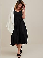 Plus Size V-Neck Tiered Midi Dress - Super Soft Black, DEEP BLACK, hi-res