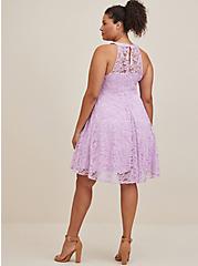 Plus Size Halter Mini Dress - Stretch Lace Purple, ORCHID BLOOM, alternate
