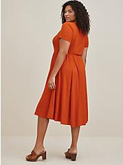 Plus Size Button Front Midi Dress - Rayon Slub Orange, CINNAMON STICK BROWN, alternate