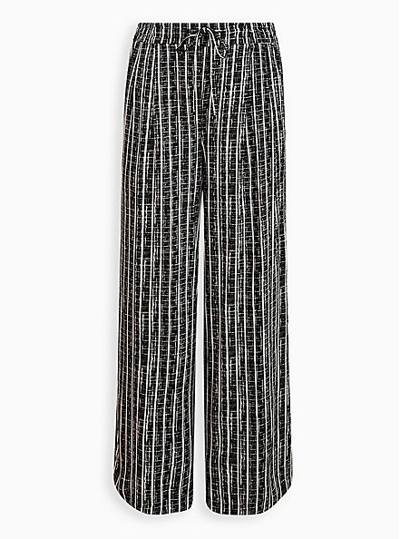 Plus Size Wide Leg Drawstring Pant - Challis Stripe Black, STRIPE -BLACK, hi-res