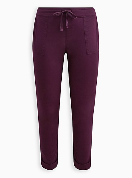 Pull-On Straight Stretch Poplin Mid-Rise Tie-Front Pant, PURPLE, hi-res