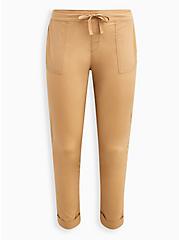 Pull-On Straight Stretch Poplin Mid-Rise Tie-Front Pant, LIGHT BROWN, hi-res