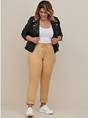 Pull-On Straight Stretch Poplin Mid-Rise Tie-Front Pant, LIGHT BROWN, hi-res
