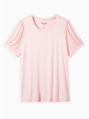 Plus Size Mesh Sleeve Tee - Super Soft Pink, PINK, hi-res